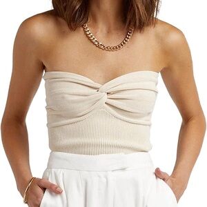 Sweetheart Neck Ribbed Knit Twisted Knot Front Tube Top